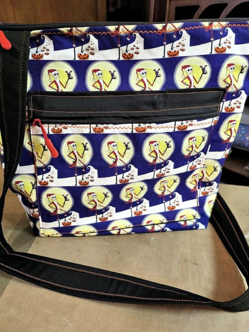 Printed Crossbody Bag in Blue & Black Handcrafted